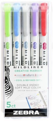 Szövegkiemelő készlet, 1,4/4,0 mm, kétvégű ZEBRA "Mildliner Cool & Refined" 5 szín