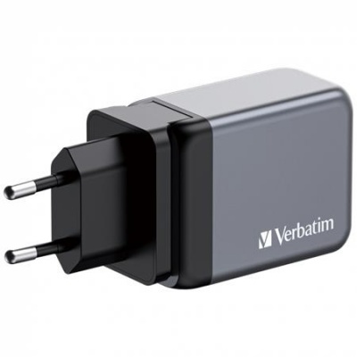 Hálózati töltő, 2xUSB-C PD (65W), USB-A QC 3.0, EU/UK/US, GaN, VERBATIM